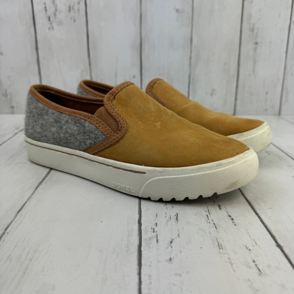 Sorel Slip-On Athletic Shoes in Mustard Brown and Gray